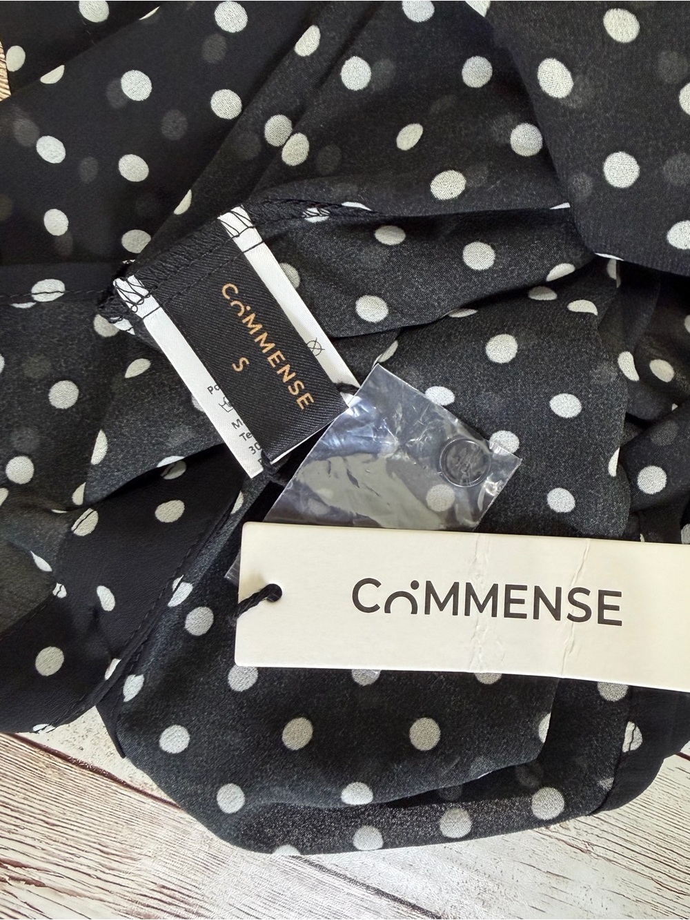 Commense Set Black White Polka Dot Sheer Shirt  Blouse Mini Skirt Small NWT - Picture 10 of 13